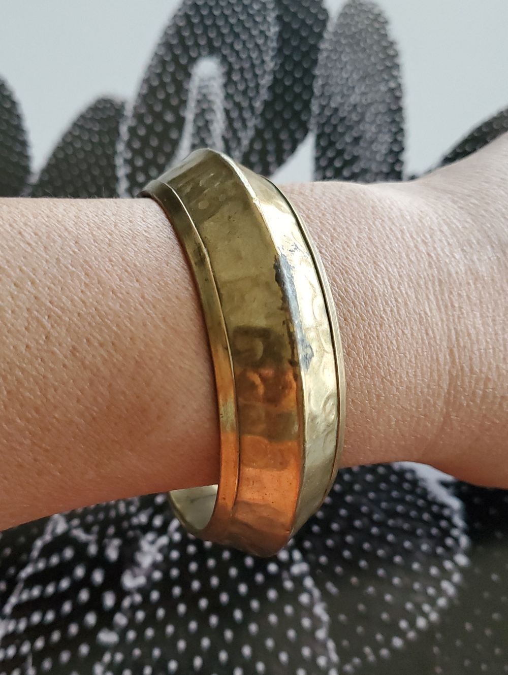 Vintage Gold Hammered Cuff Bracelet Boho Gypsy Metal Hippie Earthy